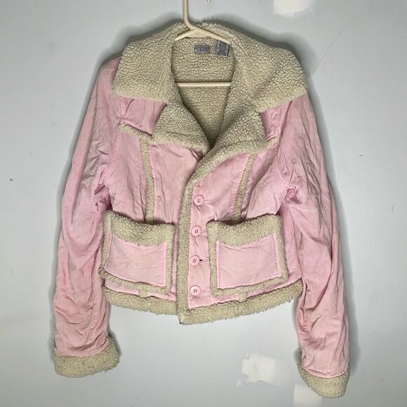 VENUS Pink Corduroy Faux Sherpa Lined Button Front Jacket Size Medium - Picture 1 of 5